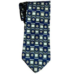 Vintage J. Riggins Silk Necktie Men's Blue Gold Geometric Abstract Art Deco USA